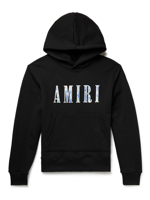 Photo: AMIRI - Logo-Appliquéd Loopback Cotton-Jersey Hoodie - Black