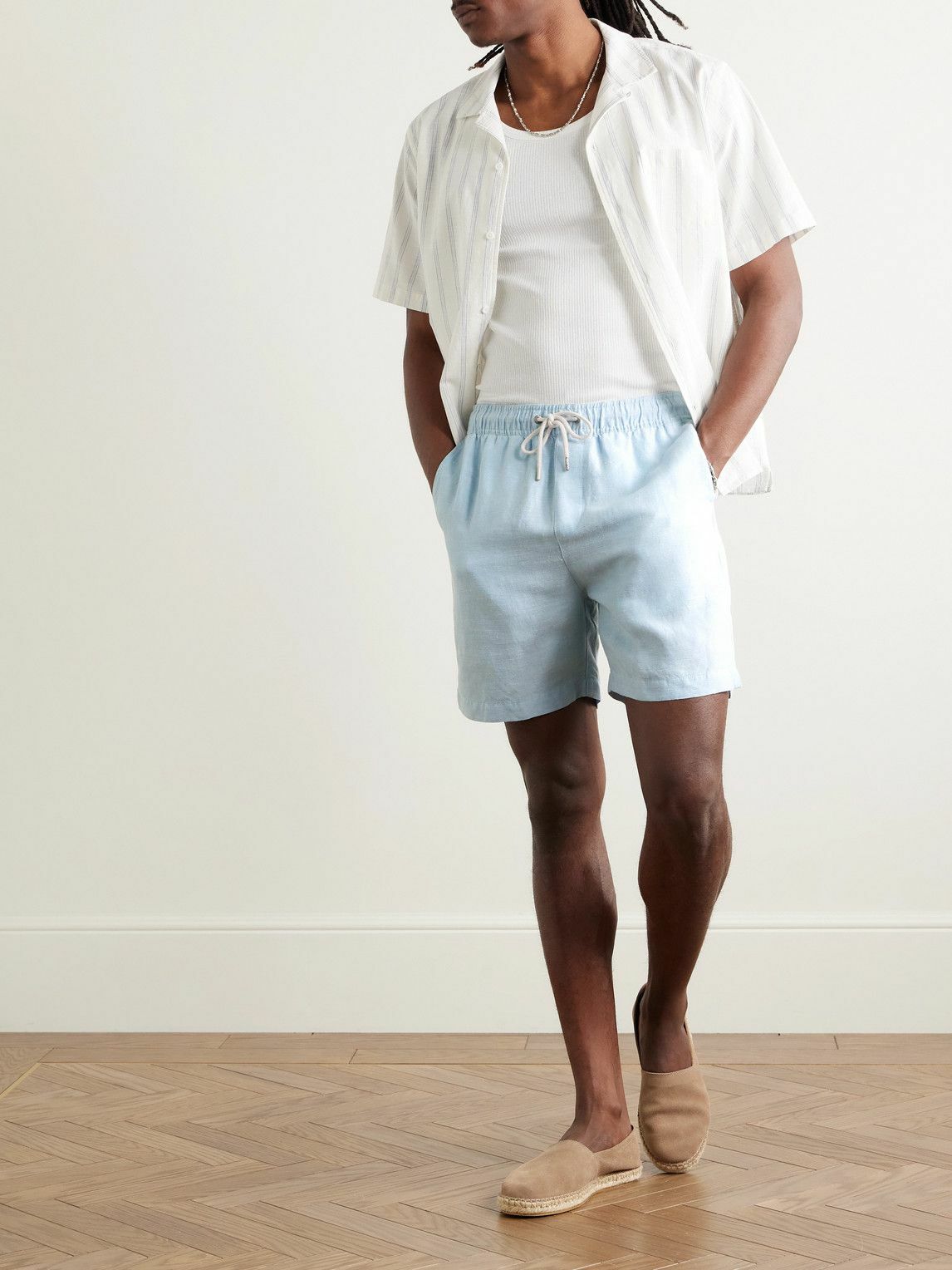 Onia - Air Straight-Leg Linen and Lyocell-Blend Drawstring Shorts - Blue