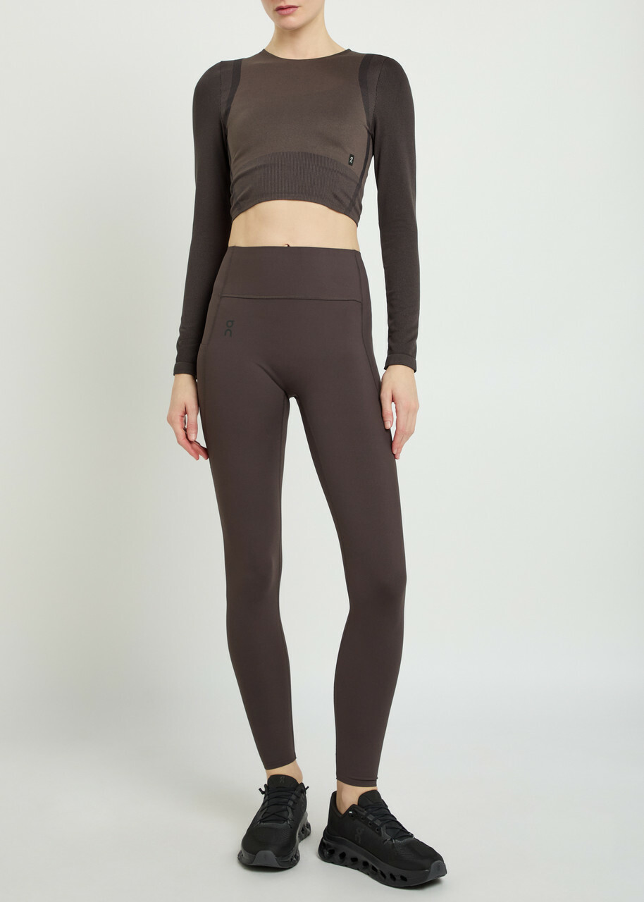 ON Studio Ribbed-jacquard Stretch-knit Crop top Brown