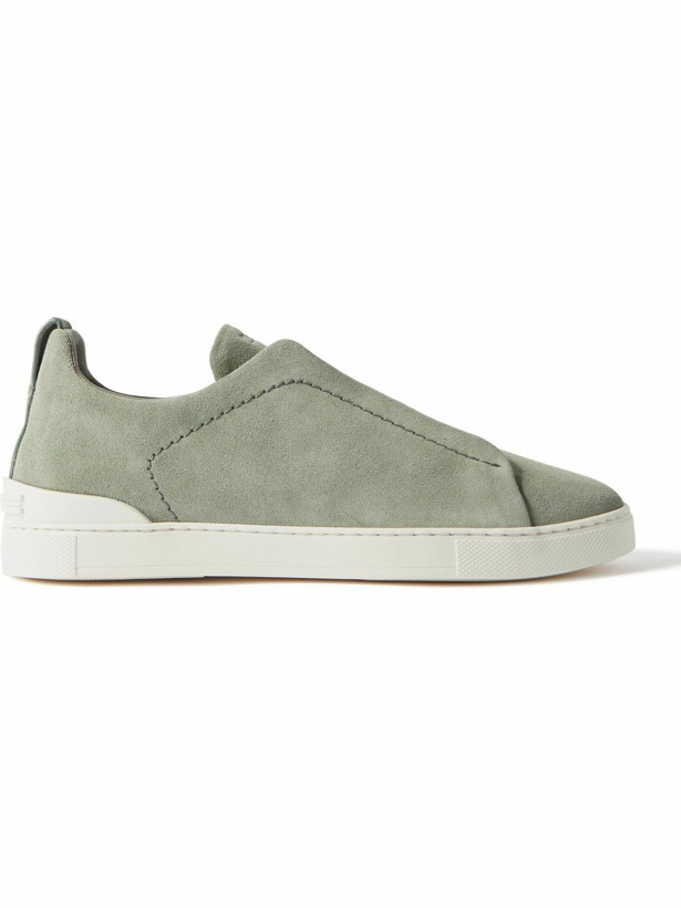 Photo: Zegna - Triple Stitch Suede Sneakers - Green