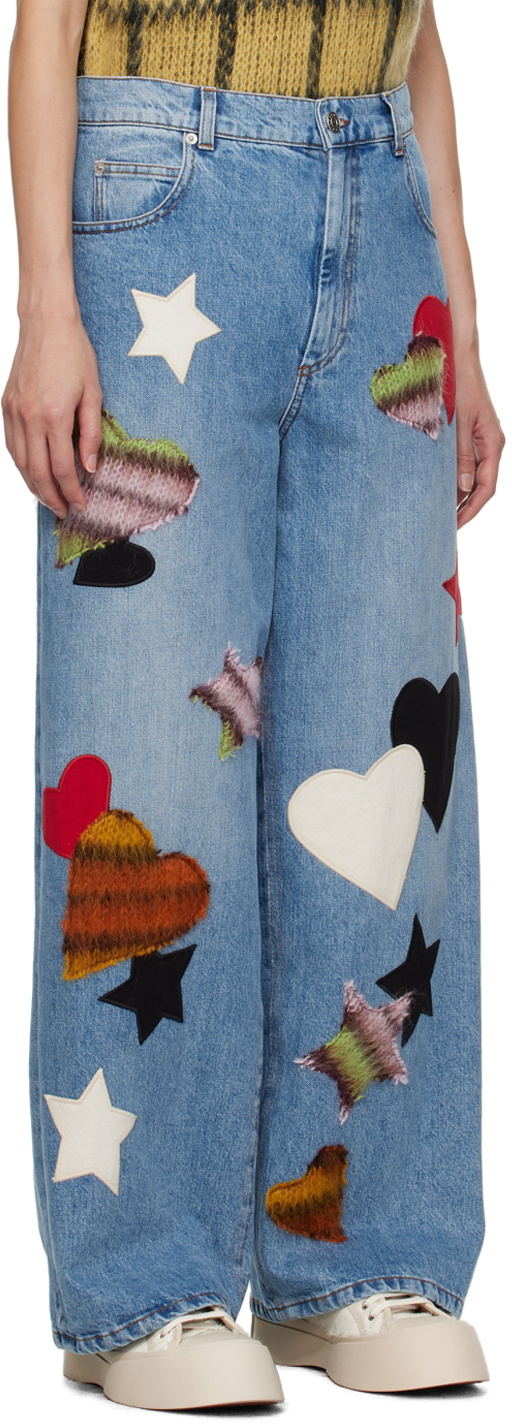 デニム・ジーパン MARNI Patch Detailed Flared Jeans Marni Blue Patch Jeans Marni