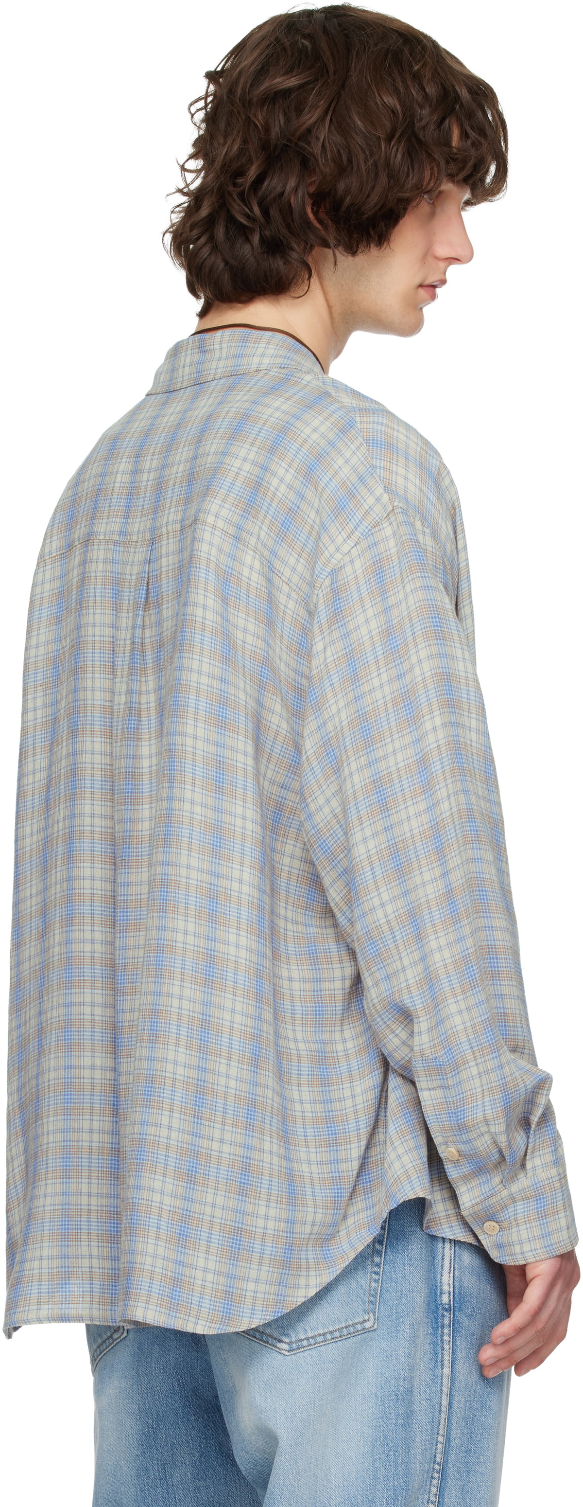 Solid Homme Blue Viscose Linen Check Shirt
