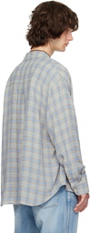 Solid Homme Blue Viscose Linen Check Shirt