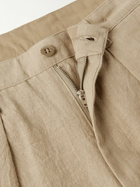 Monitaly - Riding Tapered Pleated Linen and Cotton-Blend Trousers - Neutrals