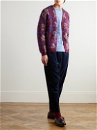 Beams Plus - Floral-Jacquard Knitted Cardigan - Purple