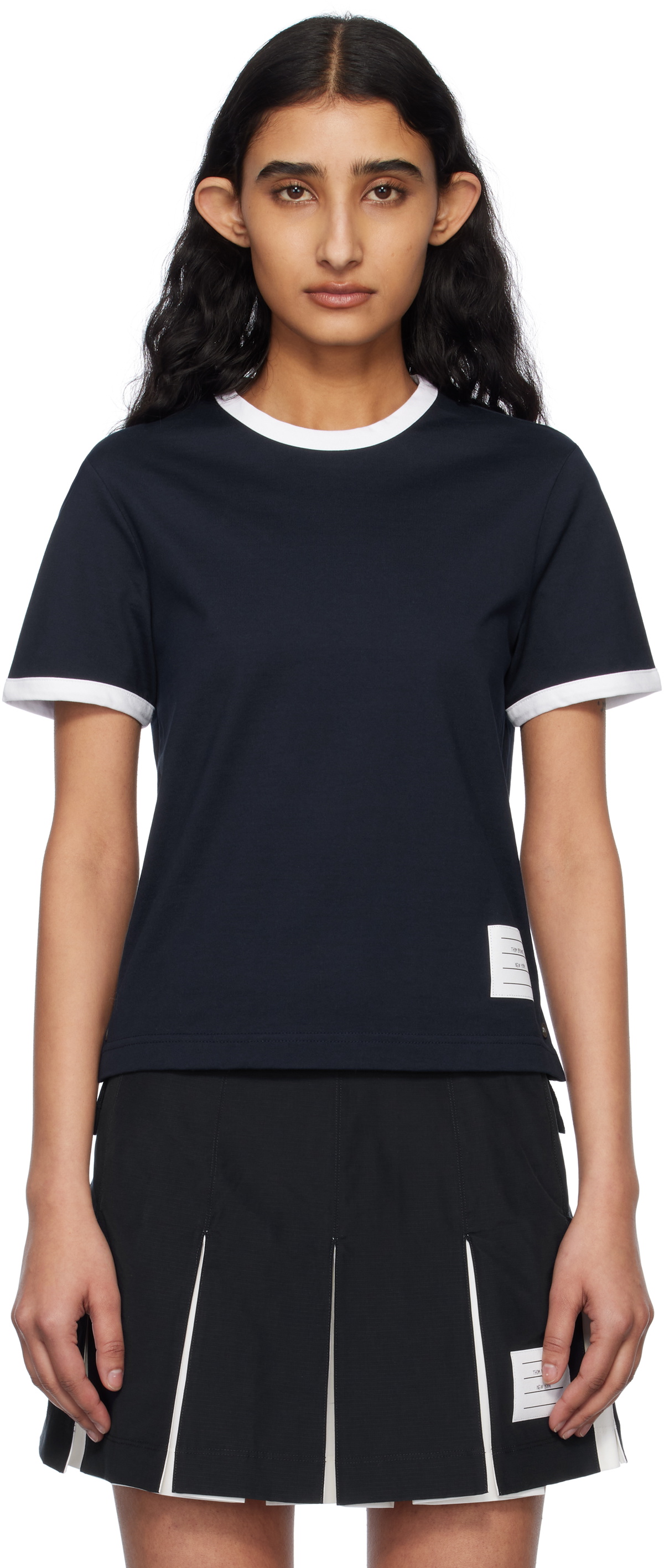 Thom Browne Navy RWB-Stripe Logo-Patch T-shirt