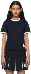 Thom Browne Navy RWB-Stripe Logo-Patch T-shirt