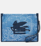 Etro Eyes Mini embroidered denim jacquard pouch