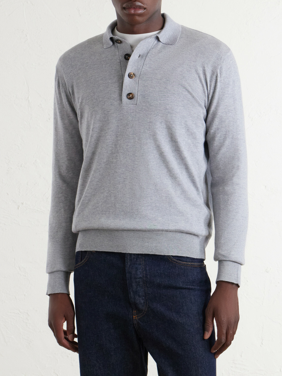 Eleventy - Cotton and Cashmere-Blend Polo Shirt - Gray