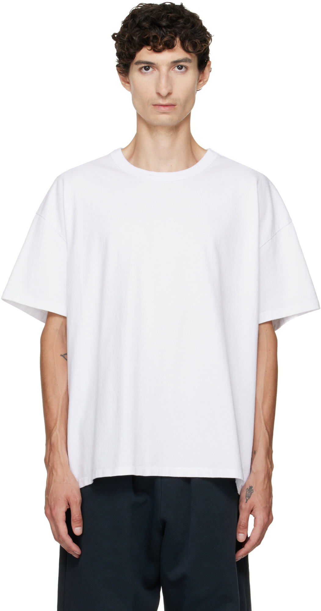 Les Tien White Heavyweight Binded Neck Oversized T-shirt