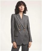 Brooks Brothers Women's Wool Blend Double-Breasted Pinstripe Jacket | Grey