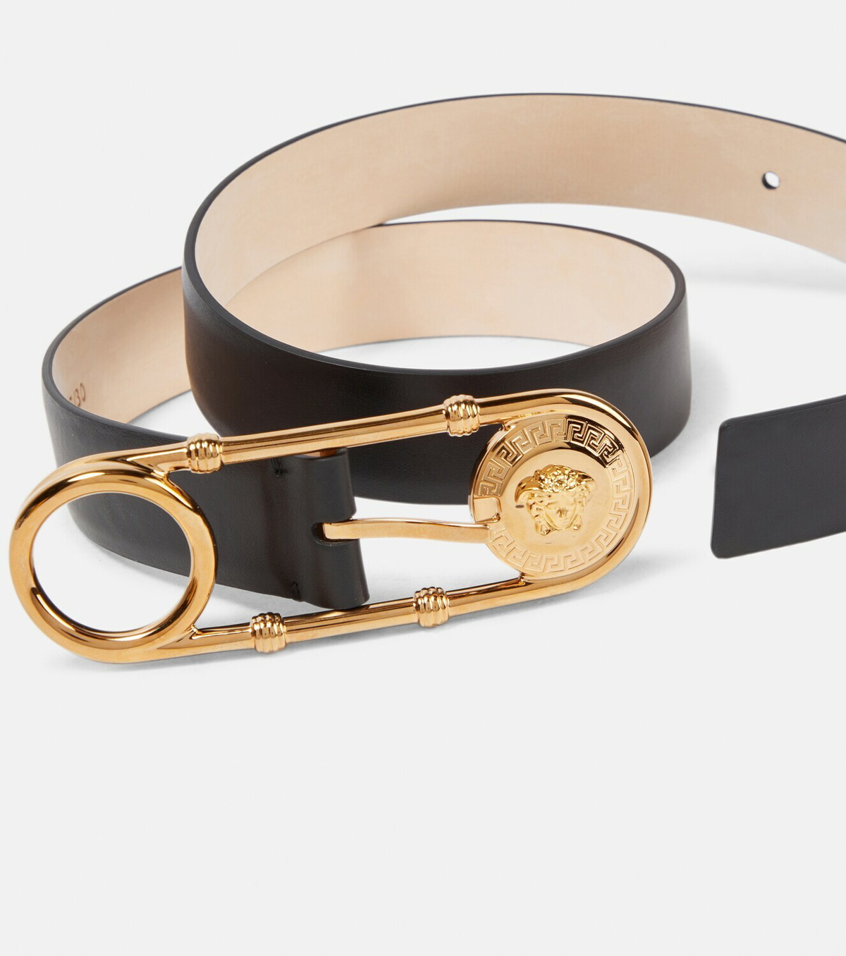 【関税＆送料込み】Versace \"Safety Pin\" Belt Versace Safety Pin Leather Belt - Black | Editorialist