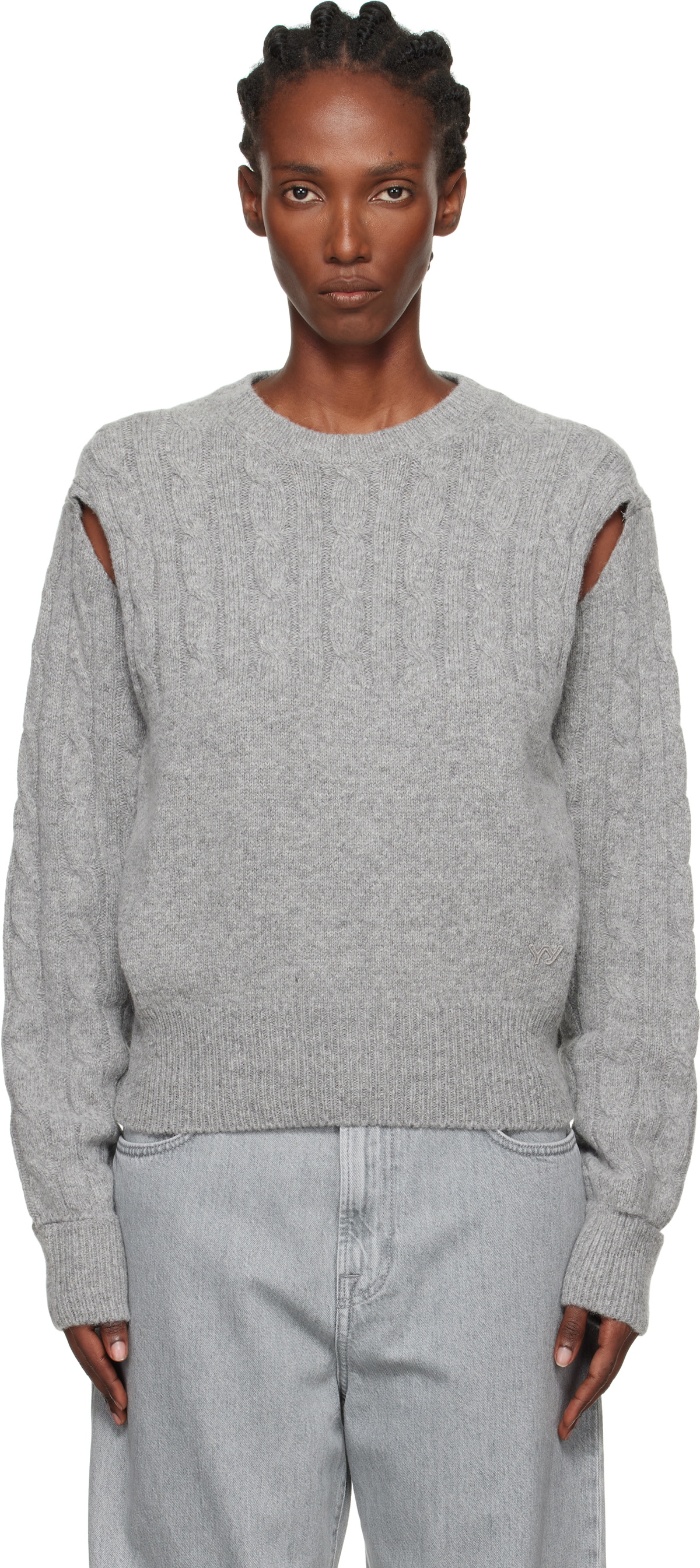 OPEN YY Gray Convertible Cable Knit Sweater