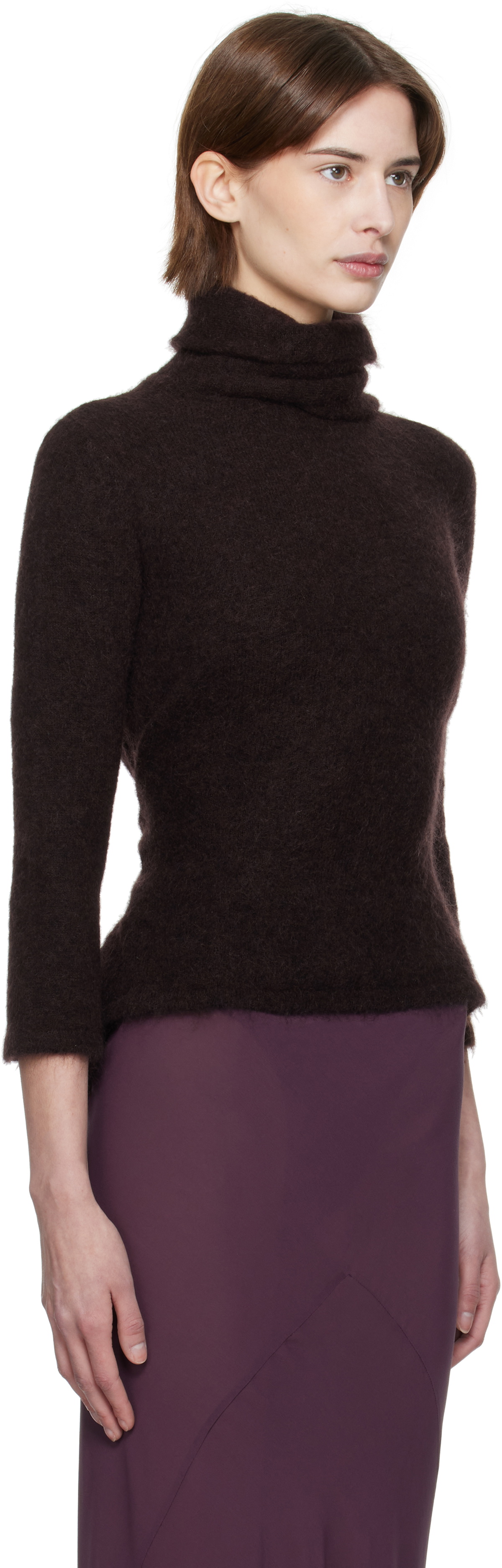 AARON ESH Brown Tied Roller Neck Sweater