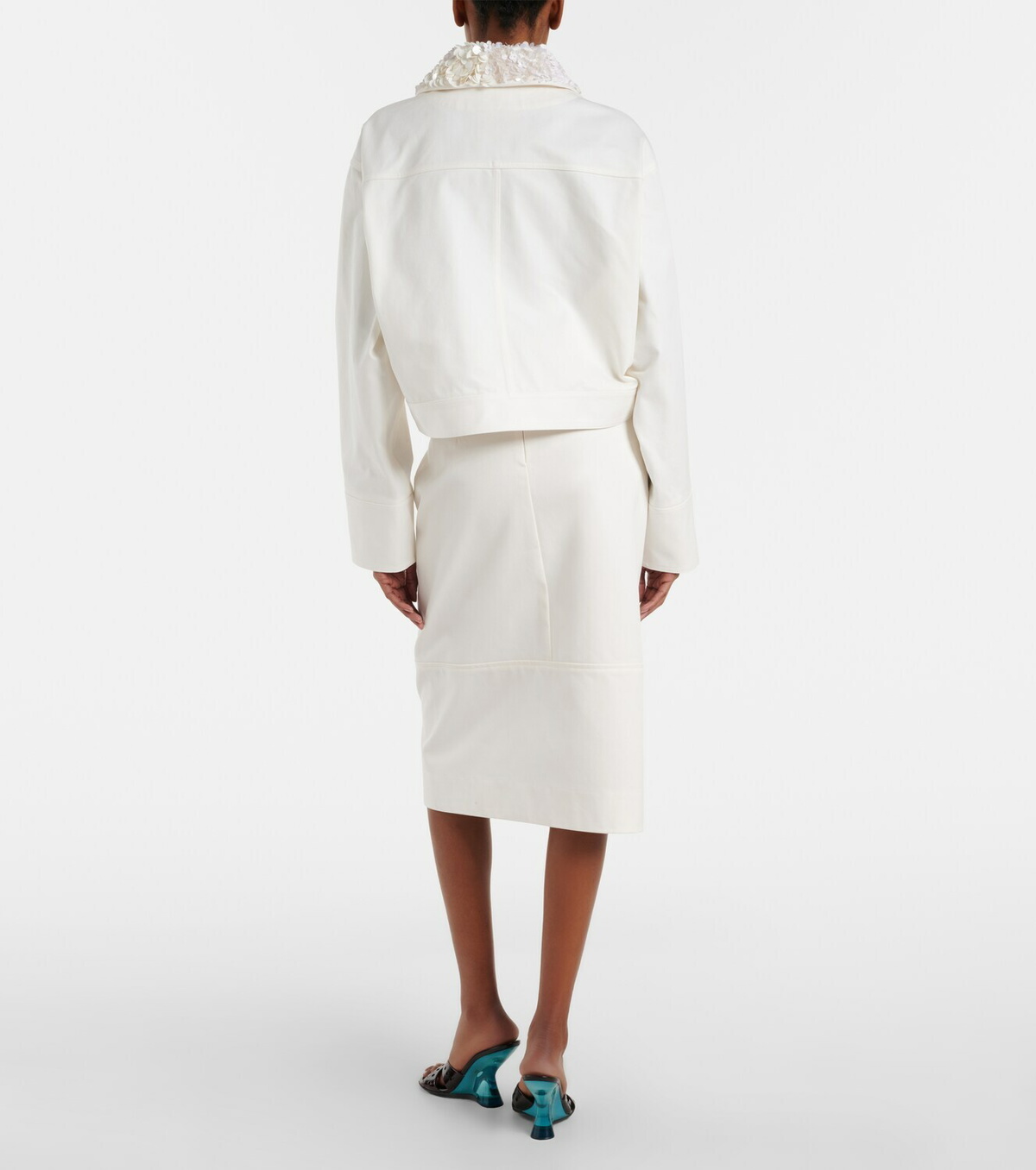 Plan C Embellished cotton drill midi skirt