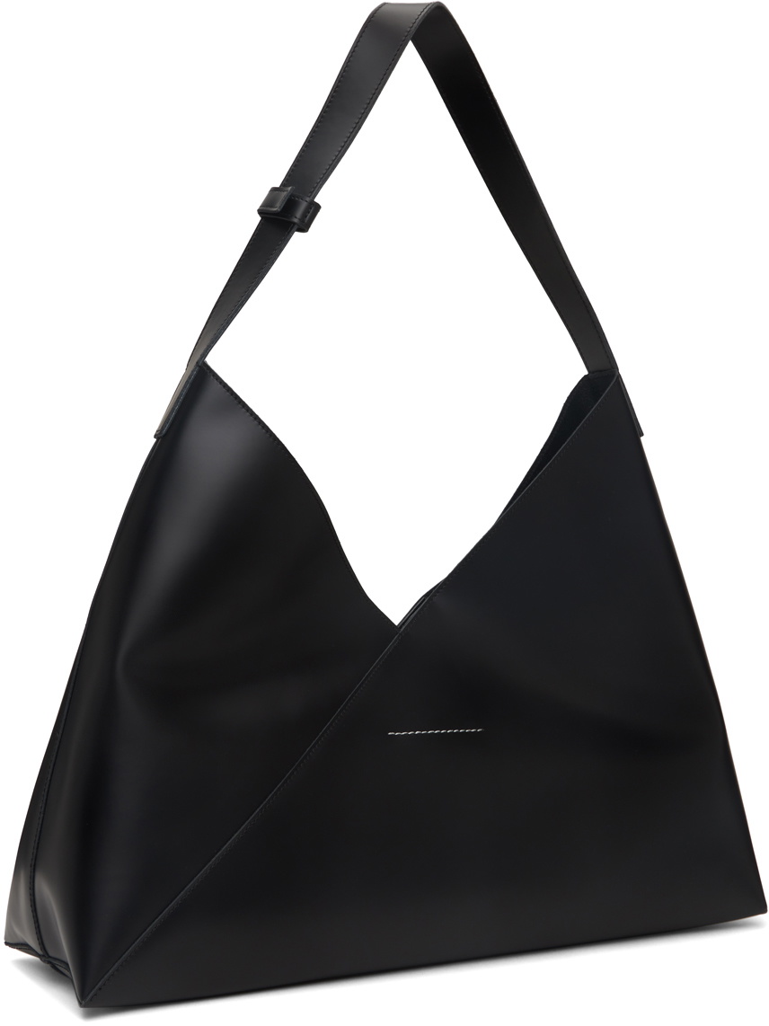 MM6 Maison Margiela Black Abrasivato Leather Shopping Bag