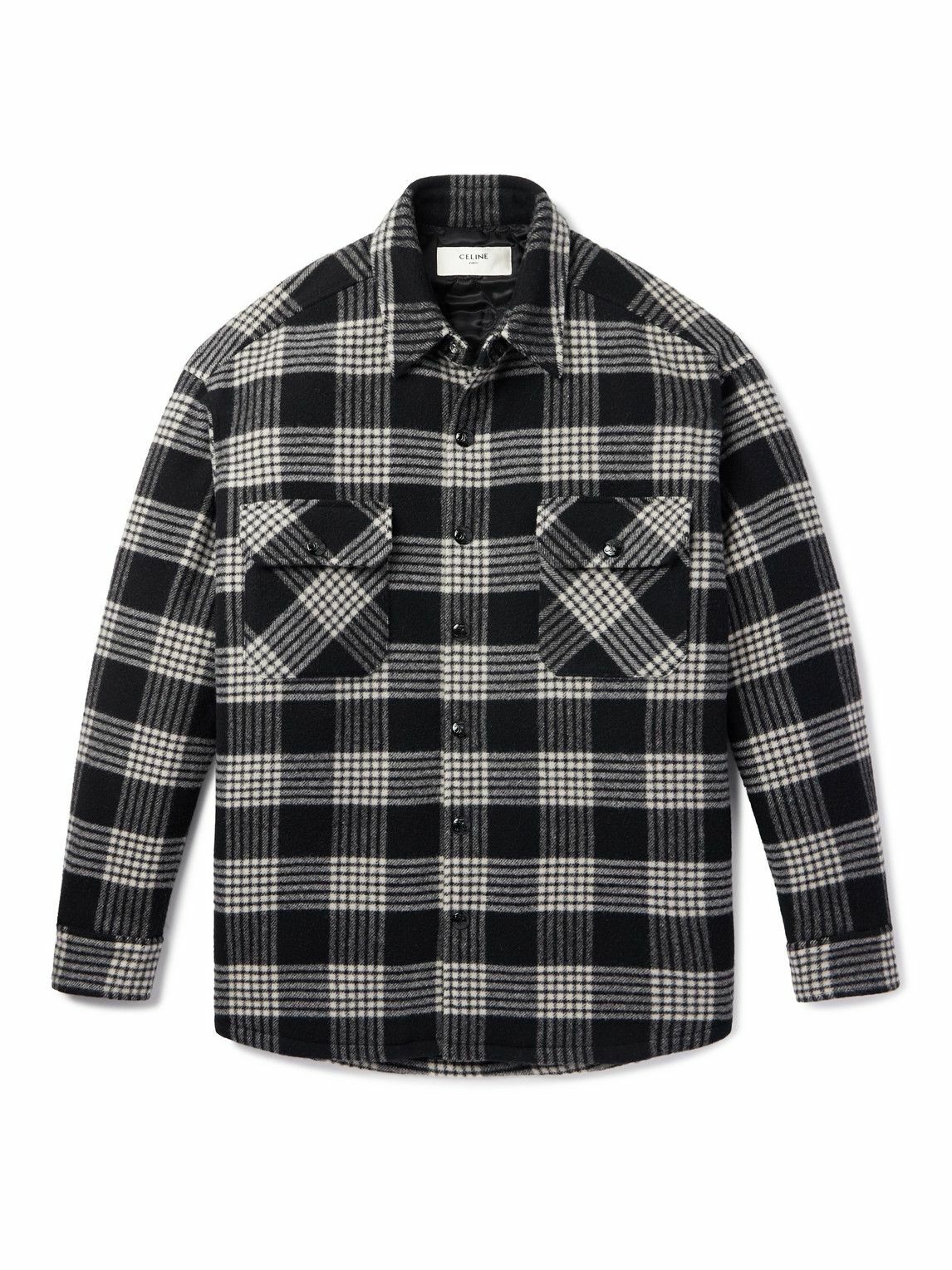 CELINE - Checked Wool-Blend Overshirt - Black