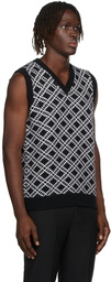 Ernest W. Baker Black & White Alpaca Jacquard V-Neck Vest