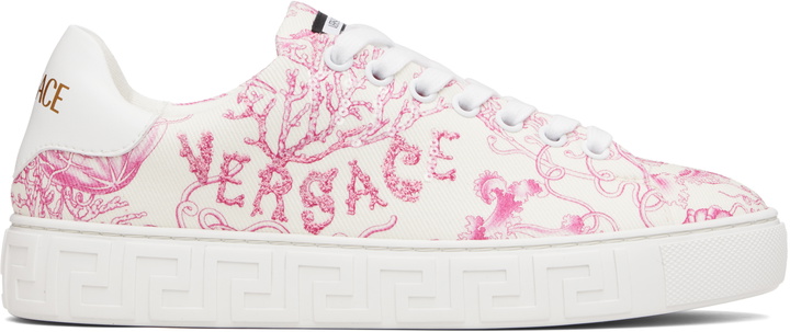 Photo: Versace Off-White & Pink Underwater Barocco Greca Sneakers