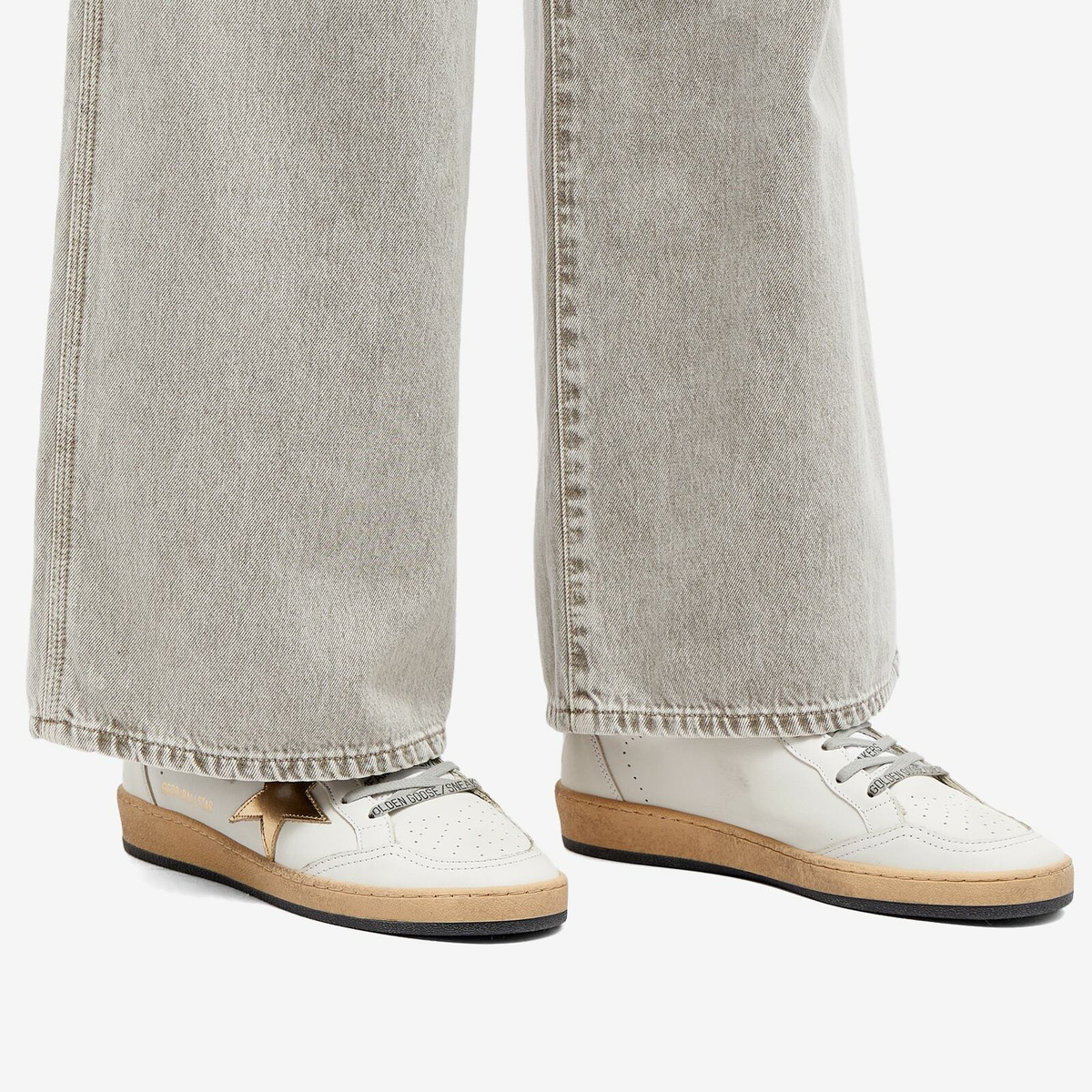 Golden Goose Women's Ball Star Leather Sneakers in Milk/Gold