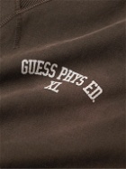 Guess USA - Distressed Logo-Print Cotton-Jersey Hoodie - Brown