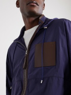 LOEWE - Paula's Ibiza Logo-Debossed Leather-Trimmed Ripstop Hooded Jacket - Blue