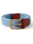Anderson & Sheppard - 3.5cm Leather-Trimmed Woven Cotton Belt - Blue