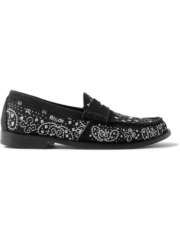 Photo: Rhude - Embroidered Canvas Penny Loafers - Black