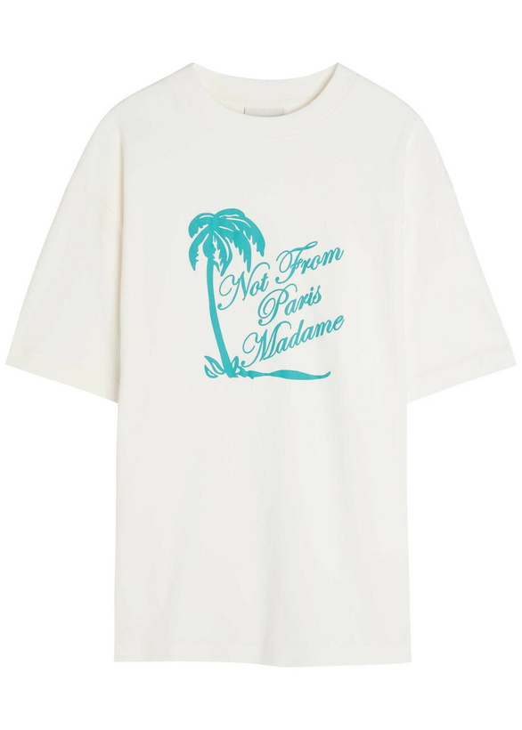 Photo: DRÔLE DE Monsieur Slogan Palmiers Printed Cotton T-shirt Off White