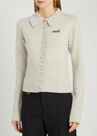 Chloe Logo Intarsia Wool Cardigan Light Grey