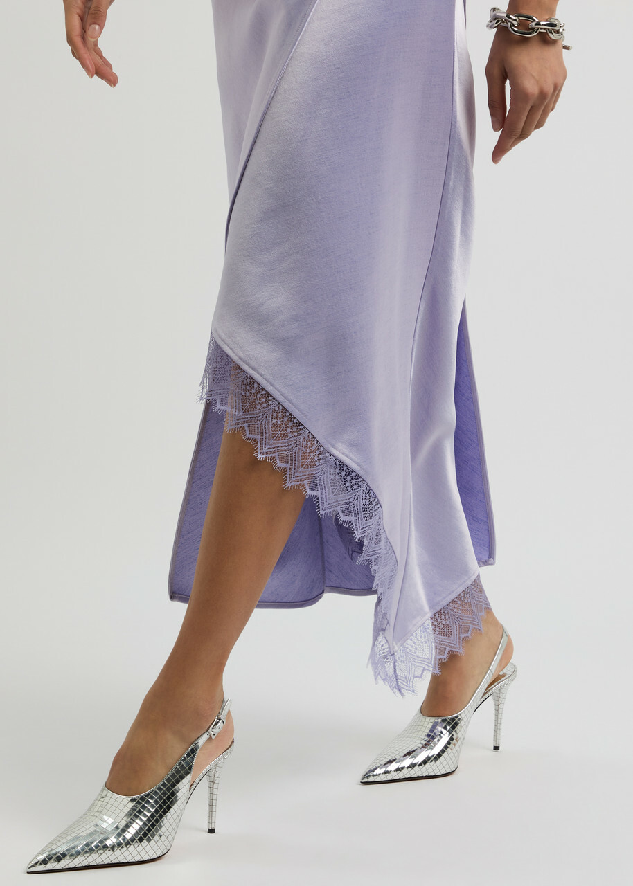 knee length dresses for ladies Cara Lilac Matte Satin High-Neck Maxi Dress – Club L London main image 0
