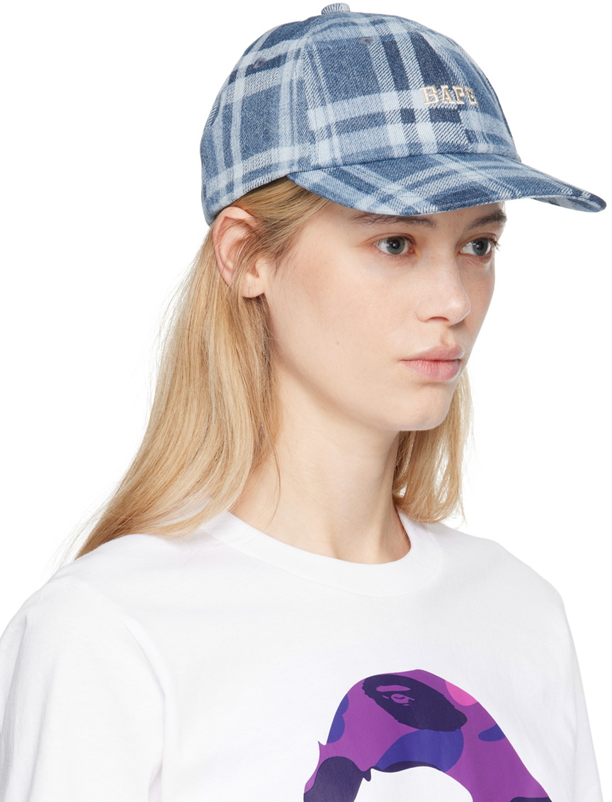 BAPE Blue Check Denim Panel Cap