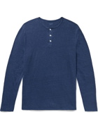 Hartford - Slub Linen Henley T-Shirt - Blue