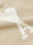 AMI PARIS - Logo-Intarsia Organic Cotton and Wool-Blend Sweater - Neutrals