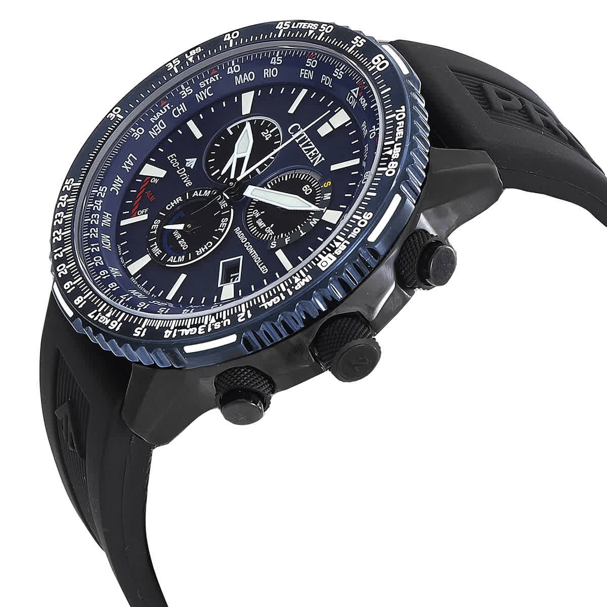 Citizen Promaster Air A-T Perpetual Alarm World Time Chronograph GMT Blue Dial Mens Watch CB5006-02L