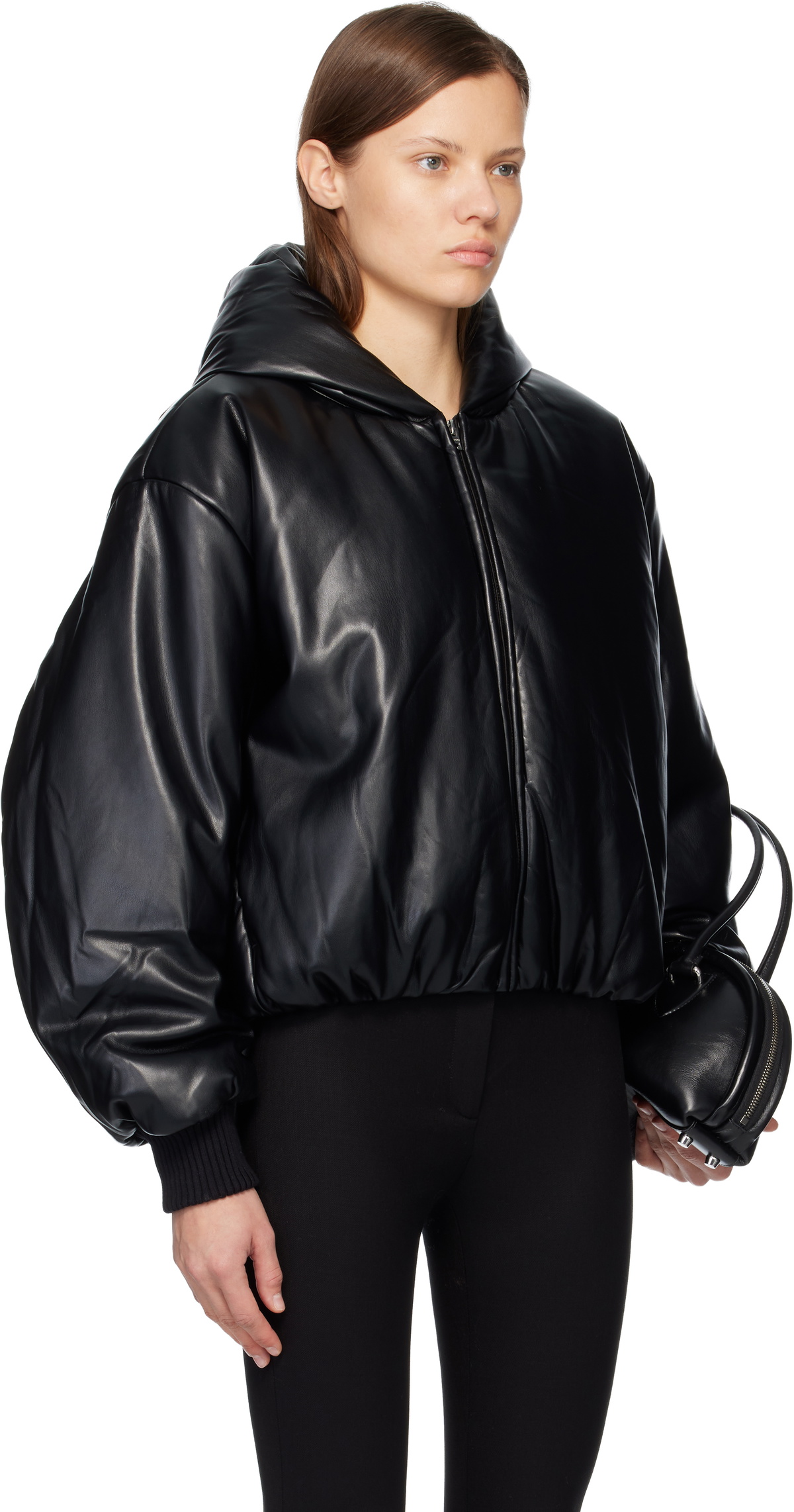 Acne Studios Black Hooded Faux-Leather Jacket