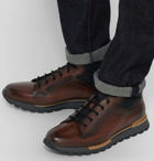 Berluti - Fast Track Leather and Jacquard-Shell Hiking Boots - Men - Brown