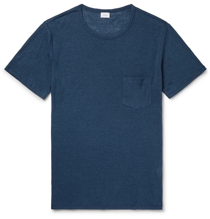 Photo: Onia - Chad Striped Linen-Blend T-Shirt - Blue