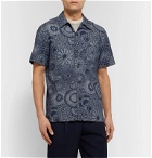 Mr P. - Camp-Collar Indigo-Dyed Floral-Print Cotton Shirt - Blue