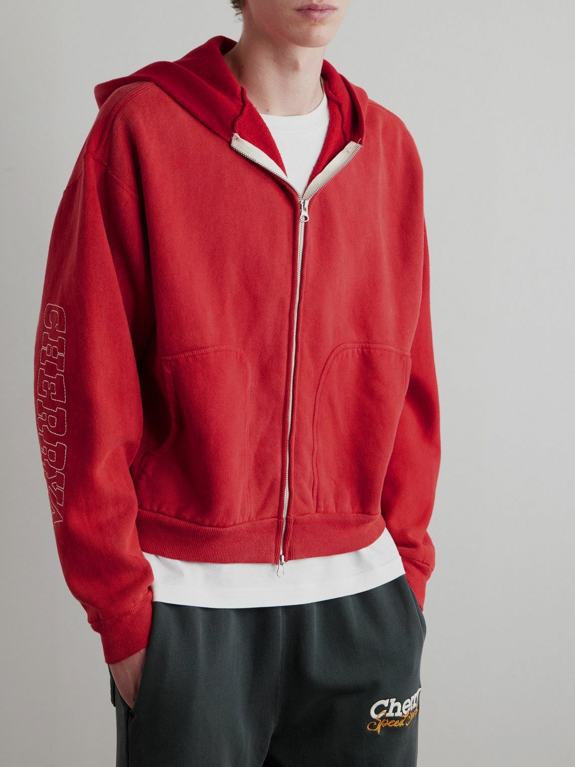 Cherry Los Angeles - Logo-Print Cotton-Jersey Zip-Up Hoodie - Red