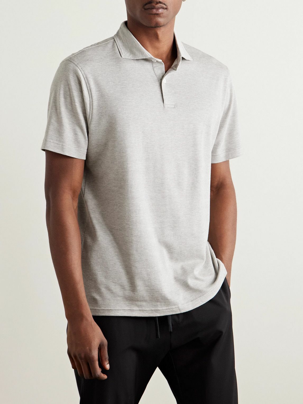 Peter Millar - Harris Herringbone Stretch-Cotton and Modal-Blend Polo Shirt - Gray
