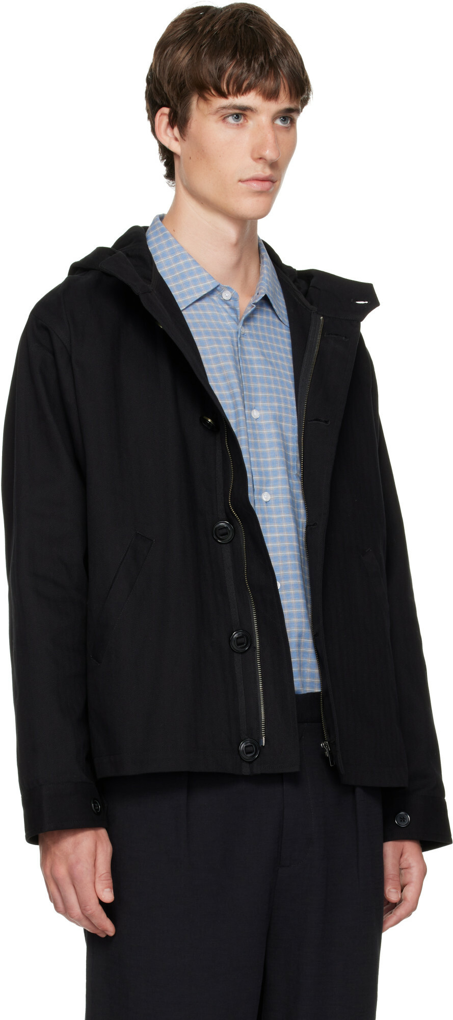 Palmes Black Herringbone Hooded Jacket