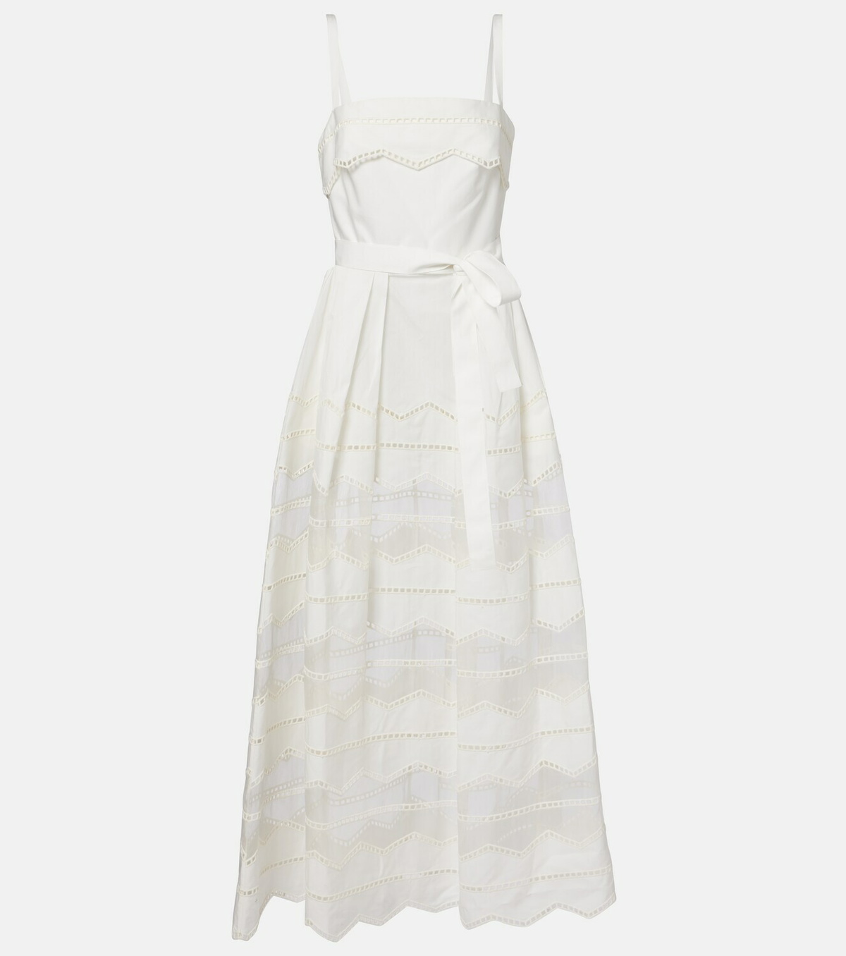 Elie Saab Belted organza-trimmed cotton maxi dress