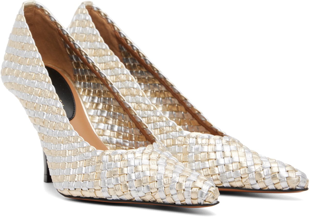 Stella McCartney Silver & Gold Elsa Woven Metallic Heels