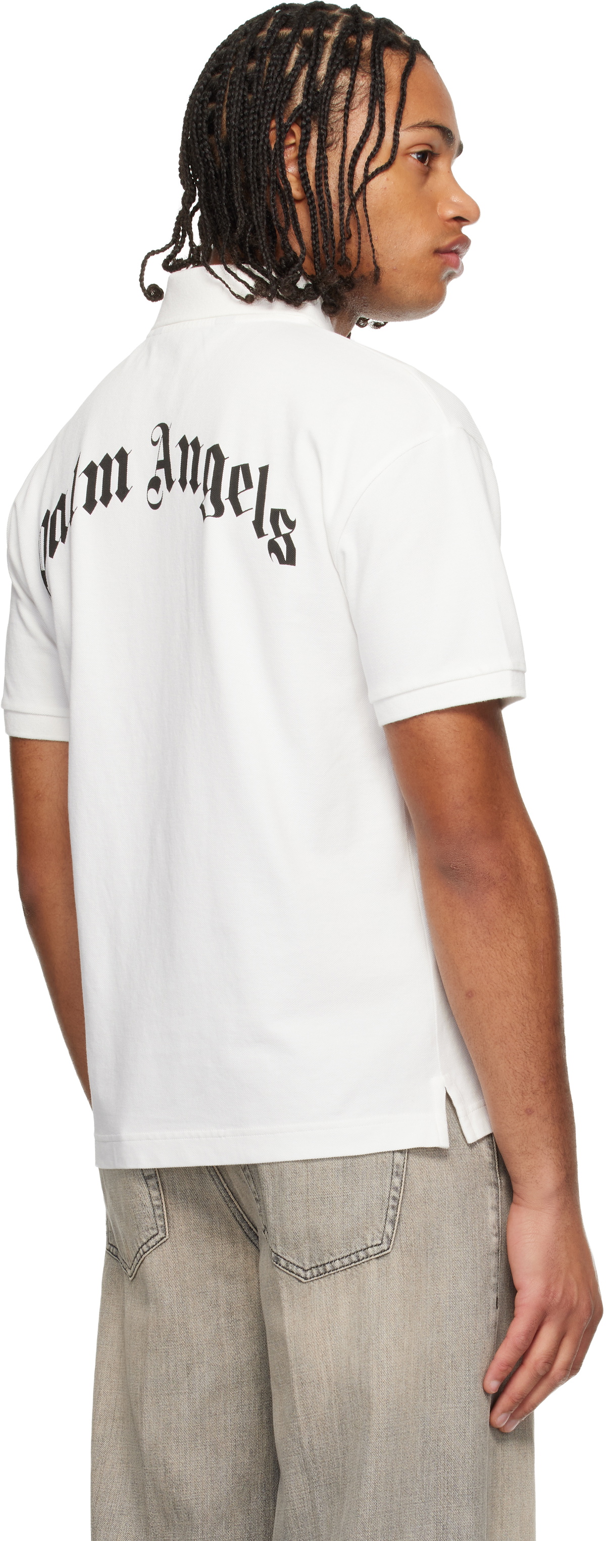 Palm Angels White Curved Logo Polo