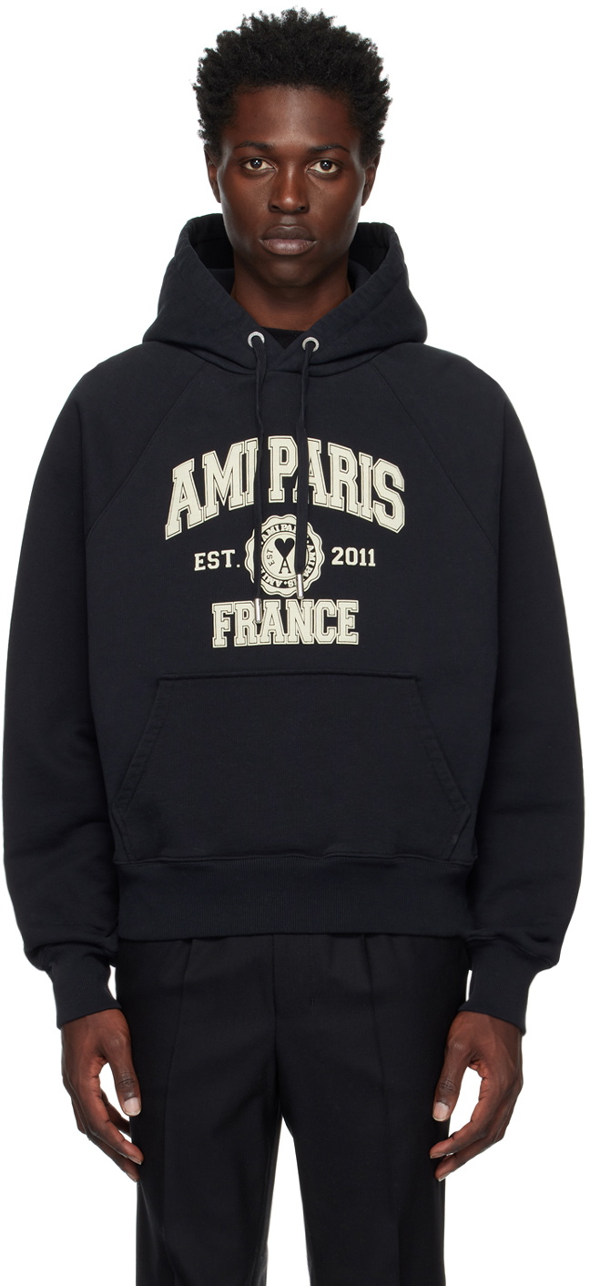 AMI Paris Black Paris Hoodie AMI