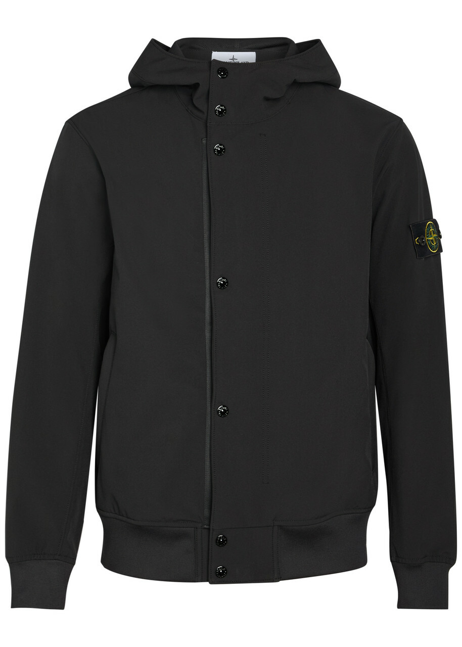 Stone Island Logo-appliquéd Water-resistant Hooded Soft Shell Jacket Black