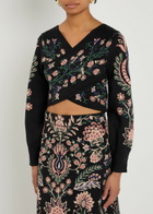 Farm Rio Marvelous Garden Floral-jacquard Knit Crop top Black