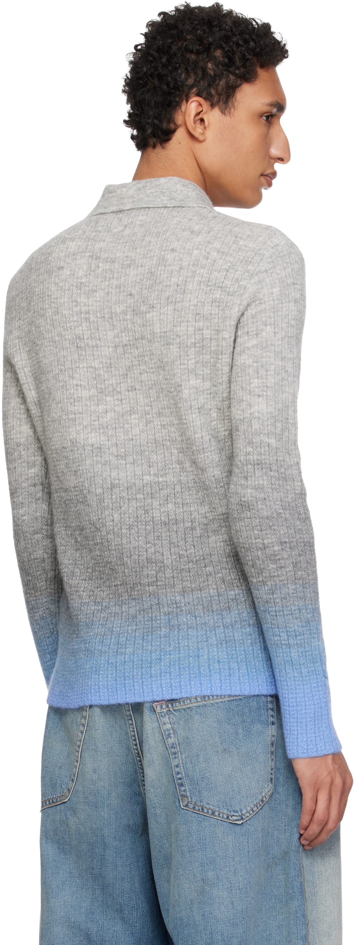 ERL Gray Thin Gradient Knit Polo
