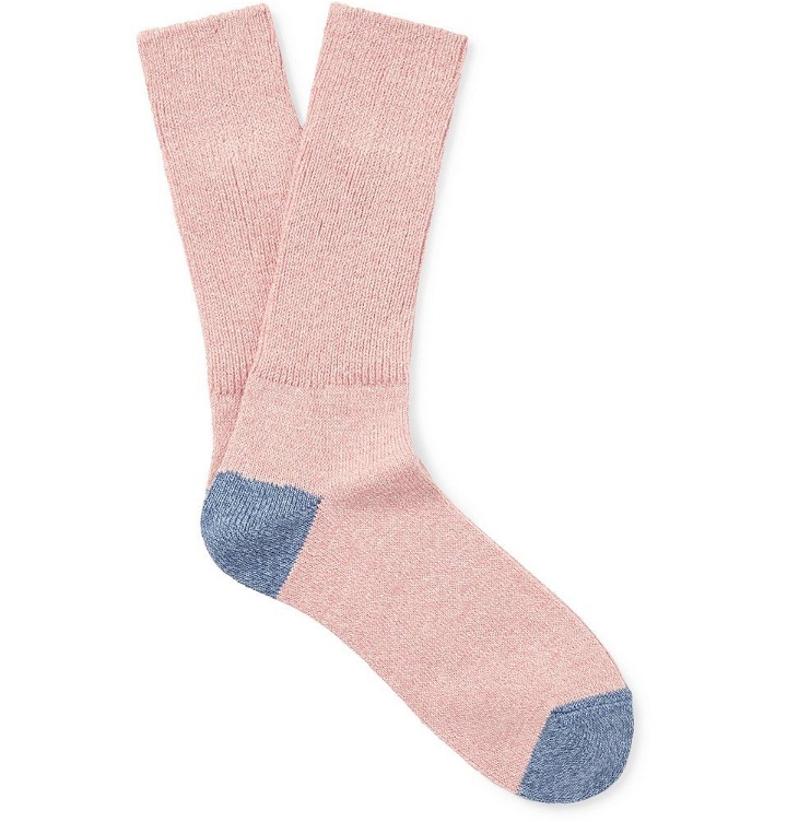 Photo: Mr P. - Two-Tone Mélange Cotton-Blend Socks - Pink